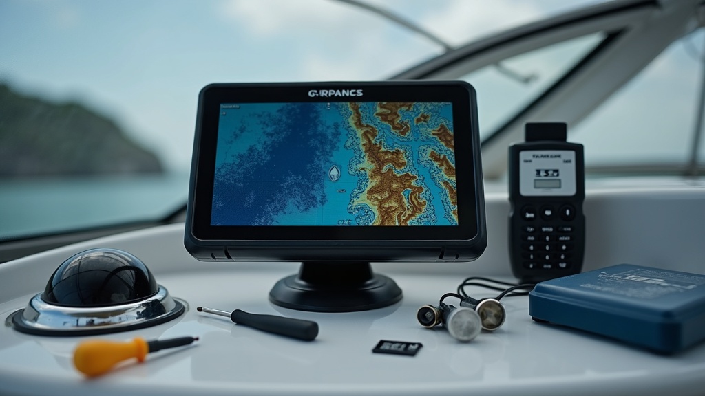 Marine GPS software installation process on a boat console