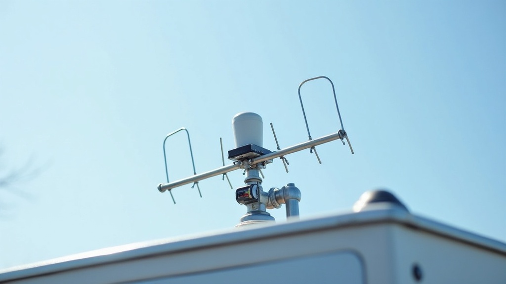 A GPS antenna mounted on the deck of a metal-hulled boat, highlighting its location and potential for signal interference