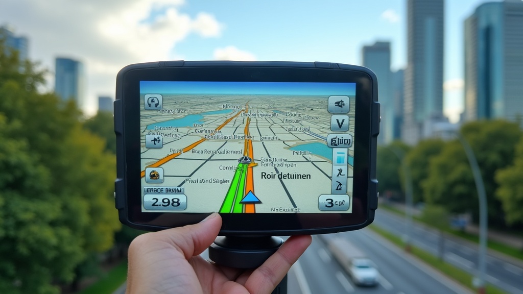 GPS device with map signal and satellite icons